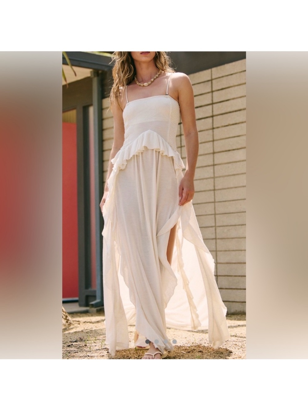 Free People Cream Ruffle Maxi Dress